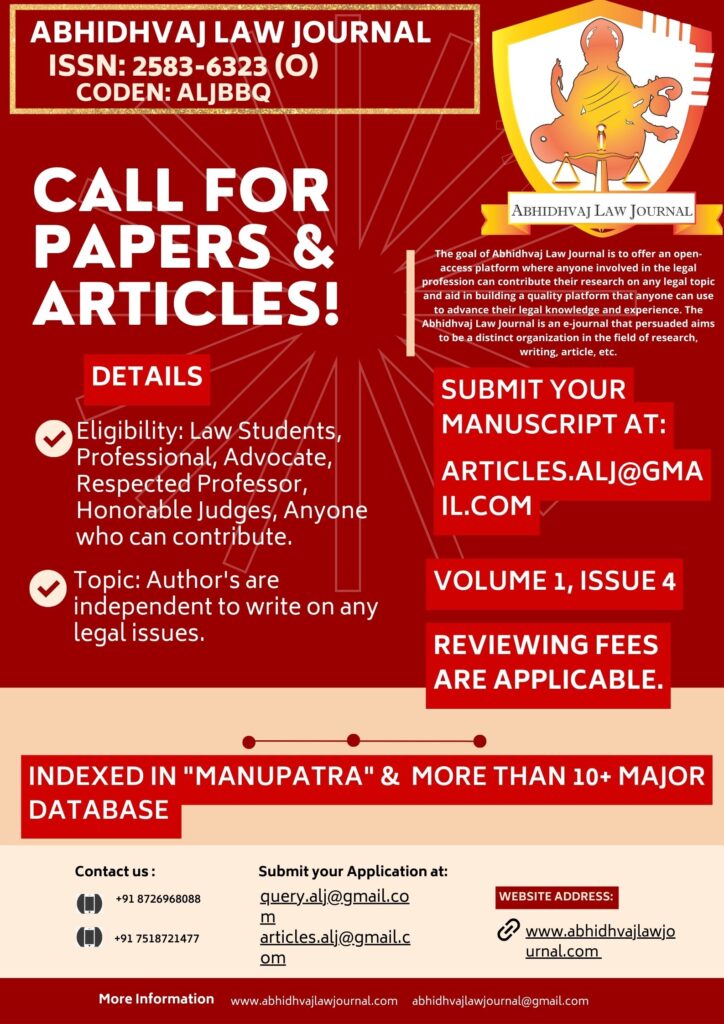 ABHIDHVAJ-LAW-JOURNAL CALL FOR PAPER, CALL FOR ARTICLE, CALL FOR BY ALJ, ABHIDHVAJ LAW JOURNAL